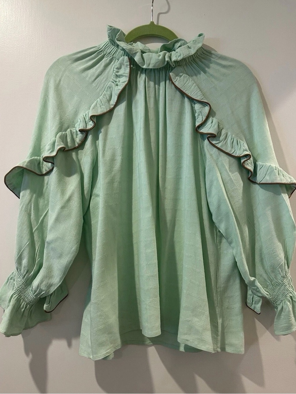 Hofmann Copenhagen 6/36 Ruffled High-Neck Mint Green Top
